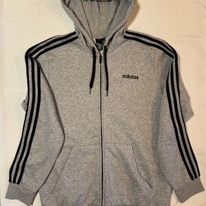 Adidas Men's Gray Zip-Up Sweater with Black Stripes
